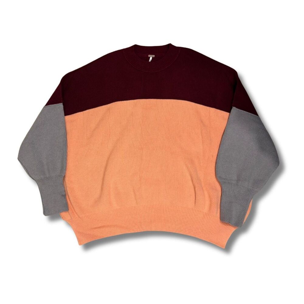 Free People Easy Street Colorblock Sweater - Peach Combo, L, NWOT